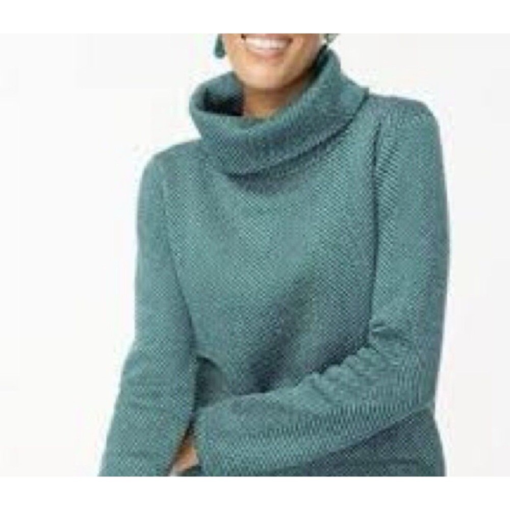 J.Crew Green Herringbone Cowl Neck Fleece Pullover Sweatshirt H1549 XL
